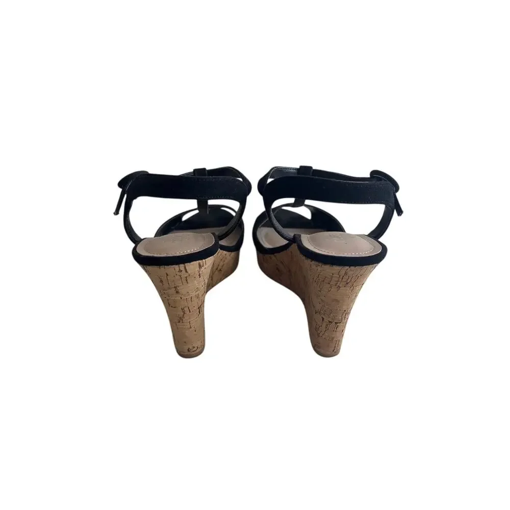 Charles by Charles David Black Cork Wedge Sandals T-Strap Size 8.5